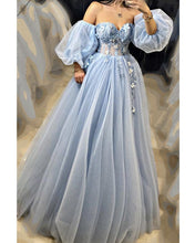 Load image into Gallery viewer, Tulle Sweetheart Corset Prom Dresses Lace Embroidery With Removable Sleeves
