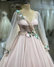 Load image into Gallery viewer, Tulle V Neck Long Sleeves Ball Gown With 3D Flowers
