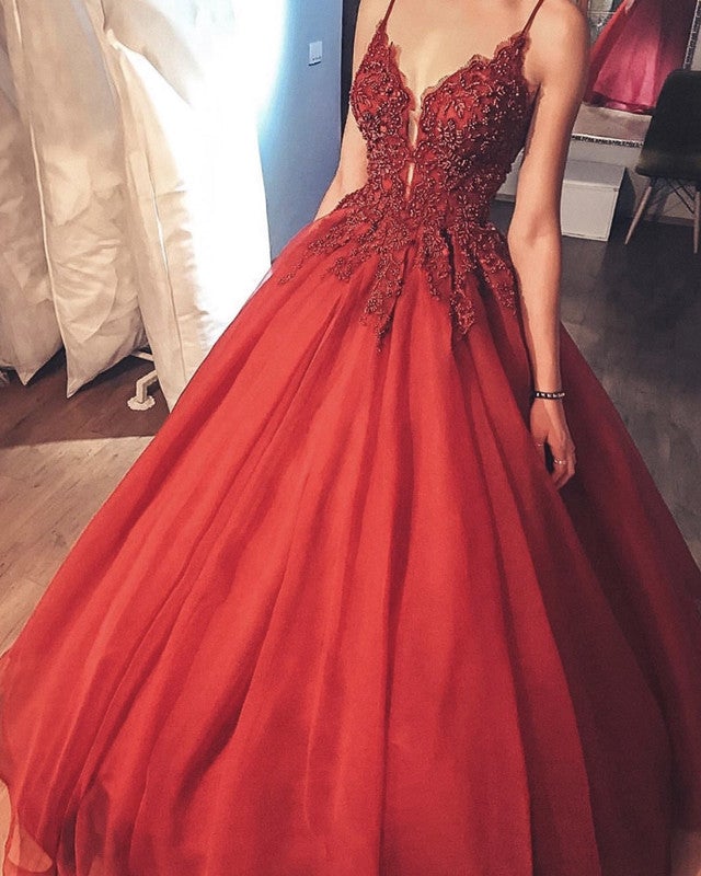 Tulle Prom Dresses Ball Gown Appliques Beaded V Neck alinanova Tulle Prom Dresses Ball Gown Appliques Beaded V Neck alinanova