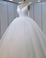 Load image into Gallery viewer, Tulle Wedding Dress Ball Gown Deep V Neck Lace Appliques
