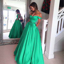 Load image into Gallery viewer, Turquoise Blue Satin Long Evening Prom Dresses Ball Gowns
