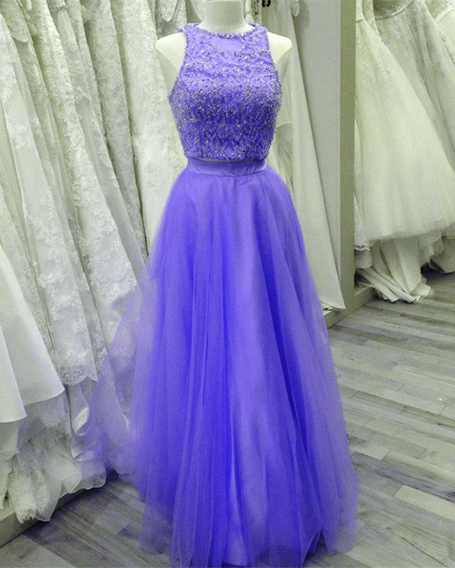 Two Piece Lavender Prom Dresses Tulle