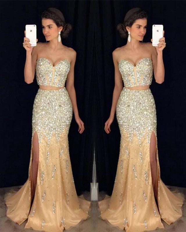 green emerald velvet dress Sexy Two-Piece Long Prom Dress with Glitter Royal / 4 main image 0