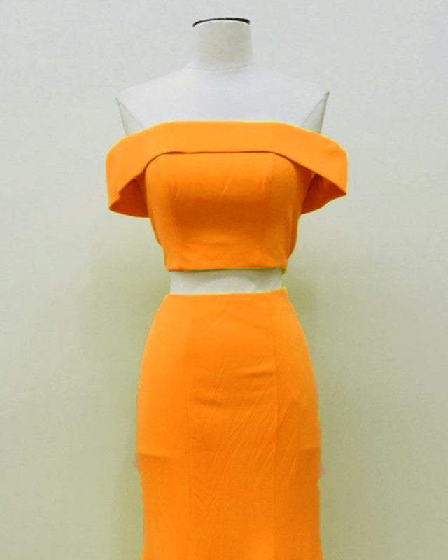 orange 2 piece prom dress Ladivine KV1076 Size 2 Orange Sequin Feather Prom Dress