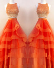Load image into Gallery viewer, Two Piece Orange Prom Dresses
