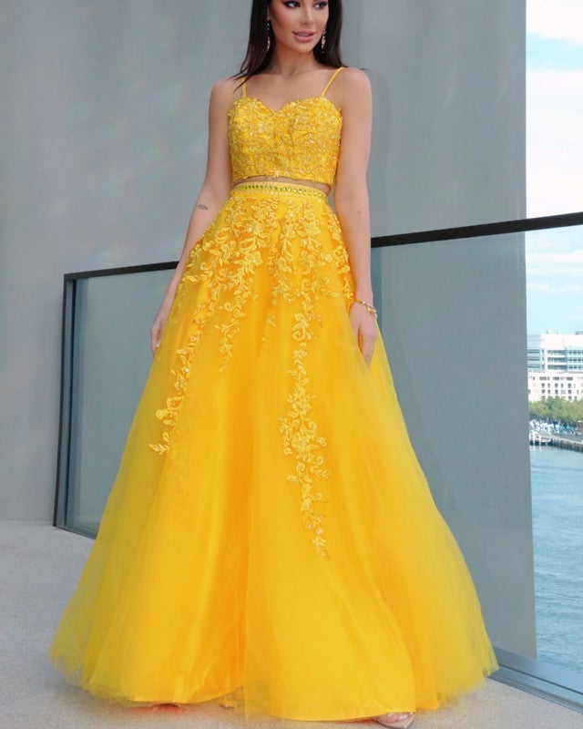 Two Piece Prom Dresses Ball Gown Appliques Beaded Two Piece Prom Dresses Ball Gown Appliques Beaded