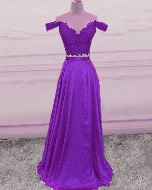 Two Piece Prom Dresses Crop Lace Top Off Shoulder