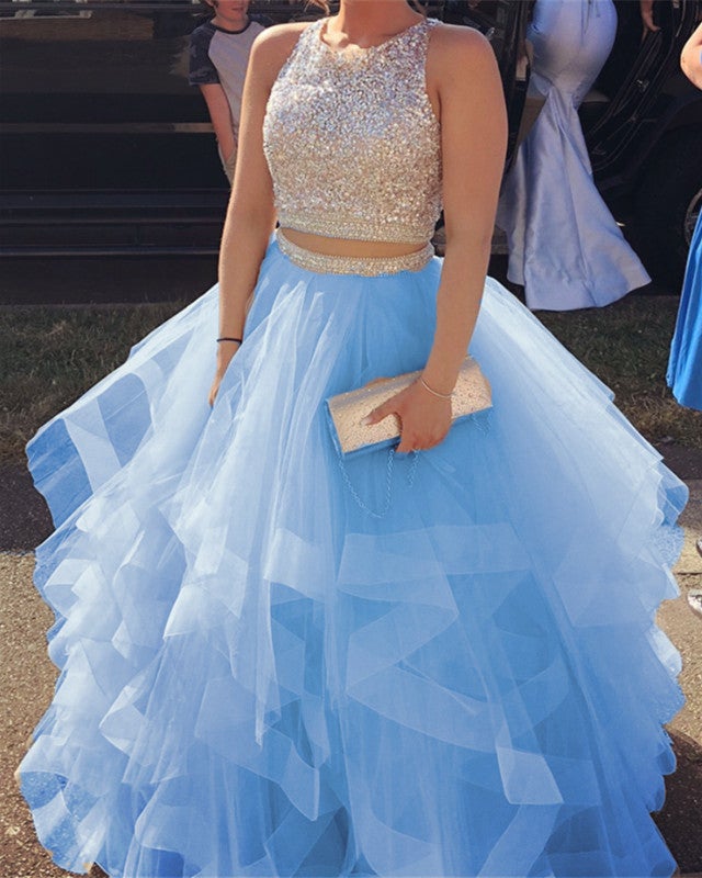Two Piece Prom Dresses Ruffles Ball Gown Two Piece Prom Dresses Ruffles Ball Gown