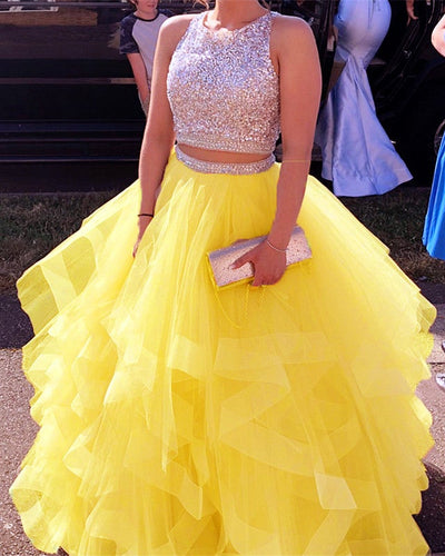 Yellow Prom Dresses Two Piece