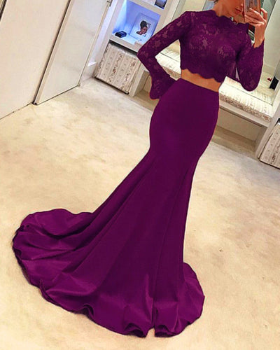 Two Piece Purple Prom Dresses