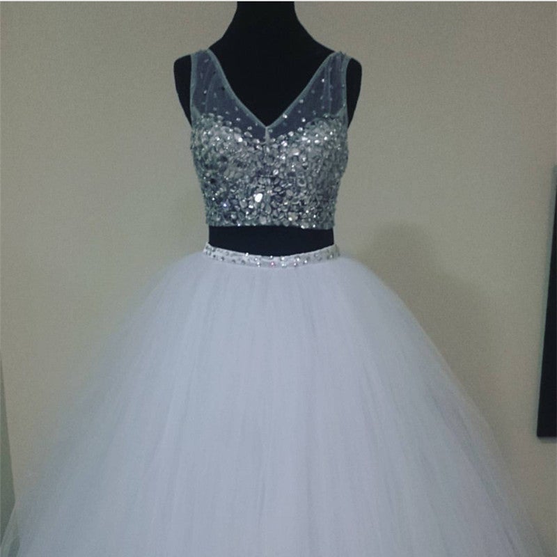 Two Piece Quinceanera Dresses Ball Gowns Crystal Beaded V Neck-alinanova