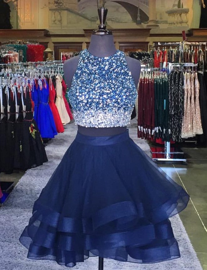 dusty blue girls dress Short Two Piece Homecoming Dresses Ombre Sequin Beads Ruffle Ball Gown –  alinanova