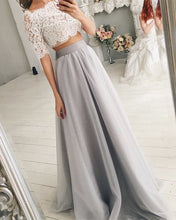 Load image into Gallery viewer, Boho Style Silver Tulle Wedding Dresses Two Piece

