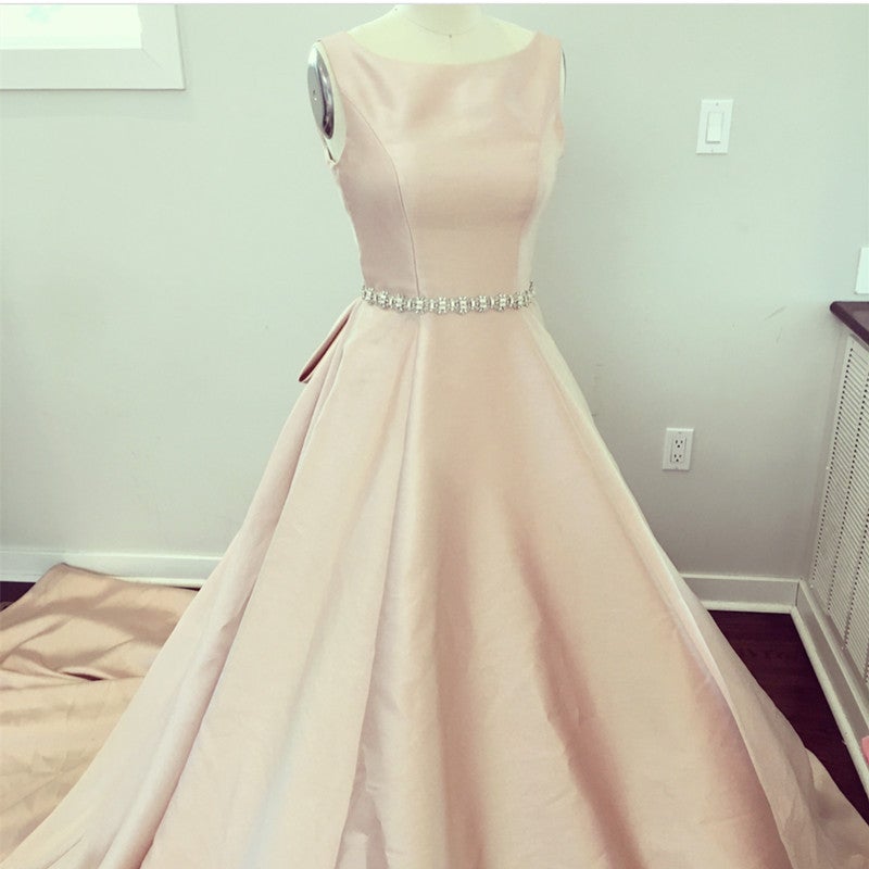 Unique Bow Back Satin Princess Wedding Dresses Pink