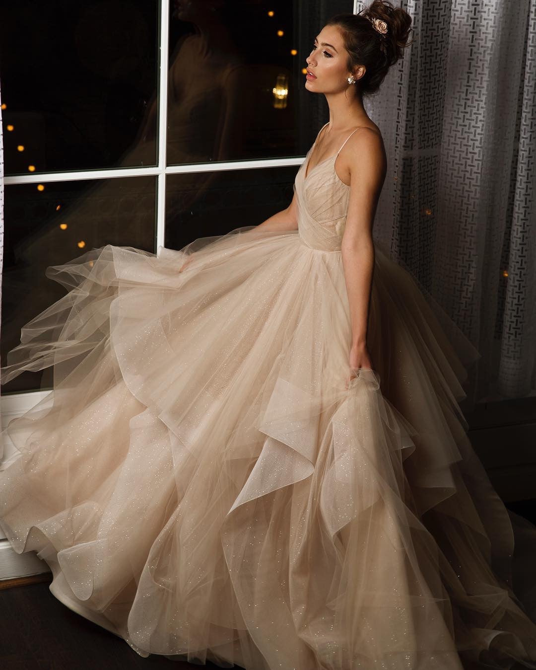open lace back dress V Neck Organza Ruffles Princess Wedding Gowns – alinanova