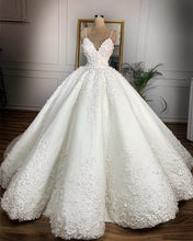 Load image into Gallery viewer, V Neck Satin Wedding Dresses Ball Gown Lace Embroidery-alinanova

