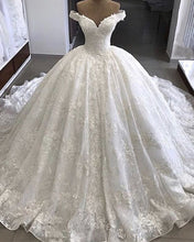 Load image into Gallery viewer, Vintage-Lace-Wedding-Gowns-V-neck-Off-The-Shoulder-Dress-Bride
