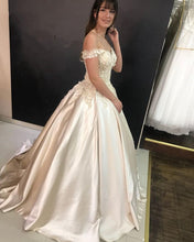 Load image into Gallery viewer, V-neck Off The Shoulder Satin Ball Gowns Quinceanera Dresses
