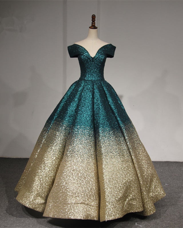 V-neck Off The Shoulder Sequins Ball Gowns Quinceanera Dresses-alinanova
