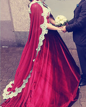 Load image into Gallery viewer, Velvet Ball Gown Wedding Dress With Cape
