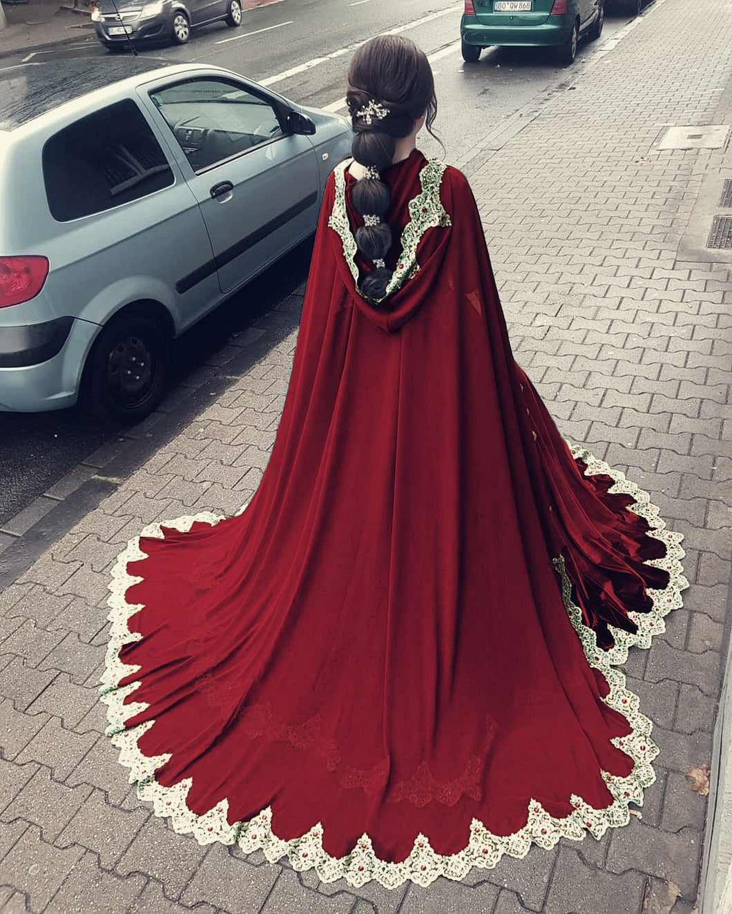 Cape Wedding Dress Burgundy