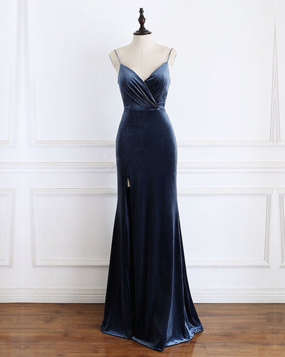 Steel Blue Velvet Bridesmaid Dresses