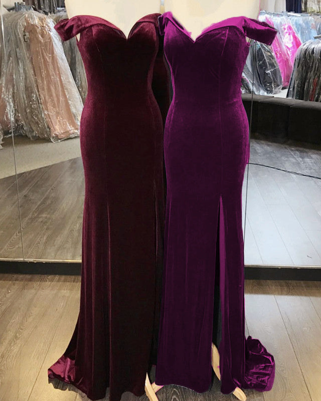 fitted lace wedding dress Bridesmaid Dresses I Luxe Stretch Velvet Off-the-Shoulder Dress – UME London main image 1