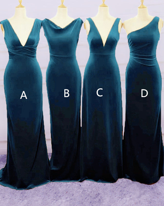 Mixed Velvet Bridesmaid Dresses Navy Blue