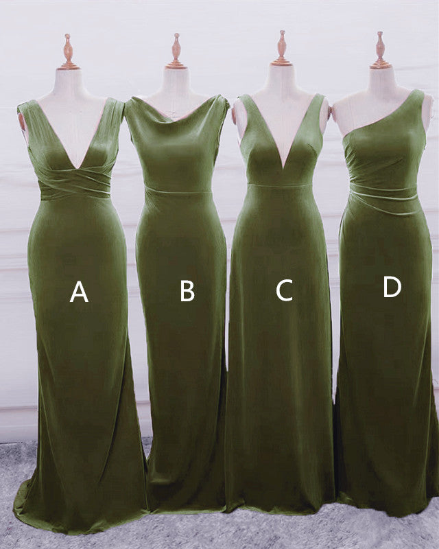 Sage Green Velvet Bridesmaid Dresses Mimatched