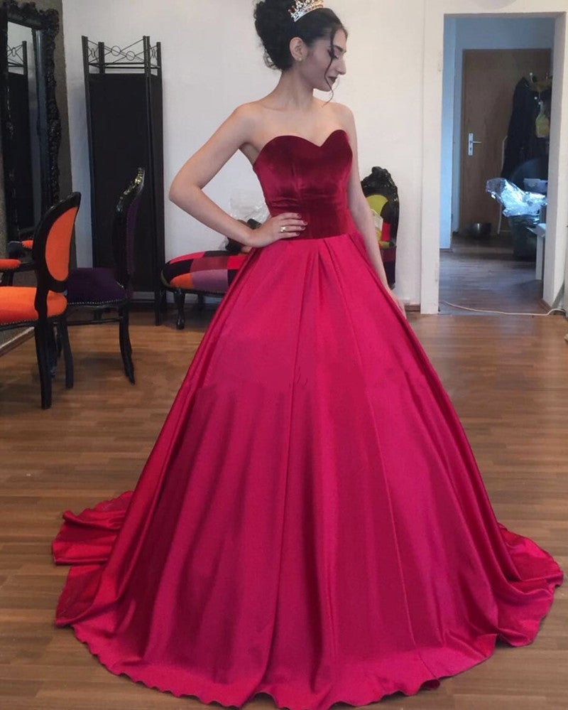 Velvet Sweetheart Long Satin Ball Gowns Wedding Dresses