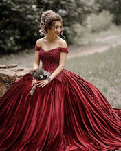 Load image into Gallery viewer, Velvet Wedding Dress Ball Gown
