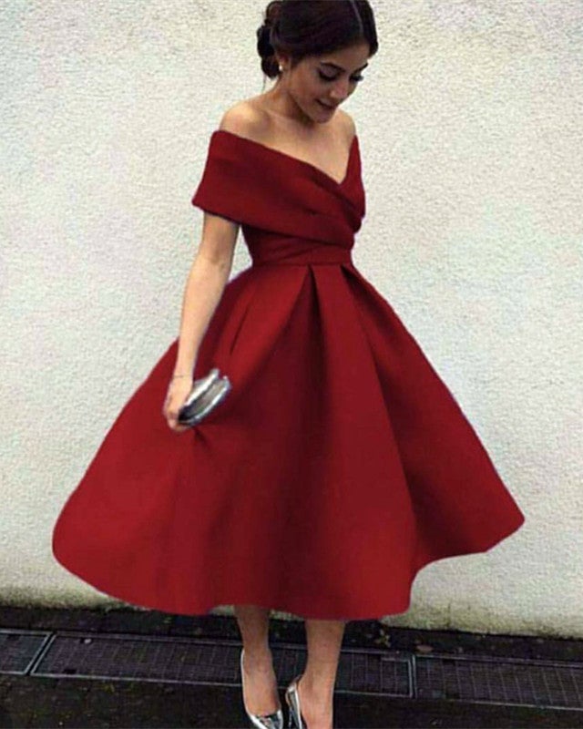 Vintage 1950s Style V-neck Off The Shoulder Tea Length Ball Gowns Party Dresses Vintage 1950s Style V-neck Off The Shoulder Tea Length Ball Gowns Party Dresses
