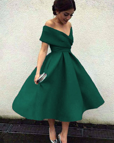 Emerald Green Ball Gown Prom Dresses Tea Length