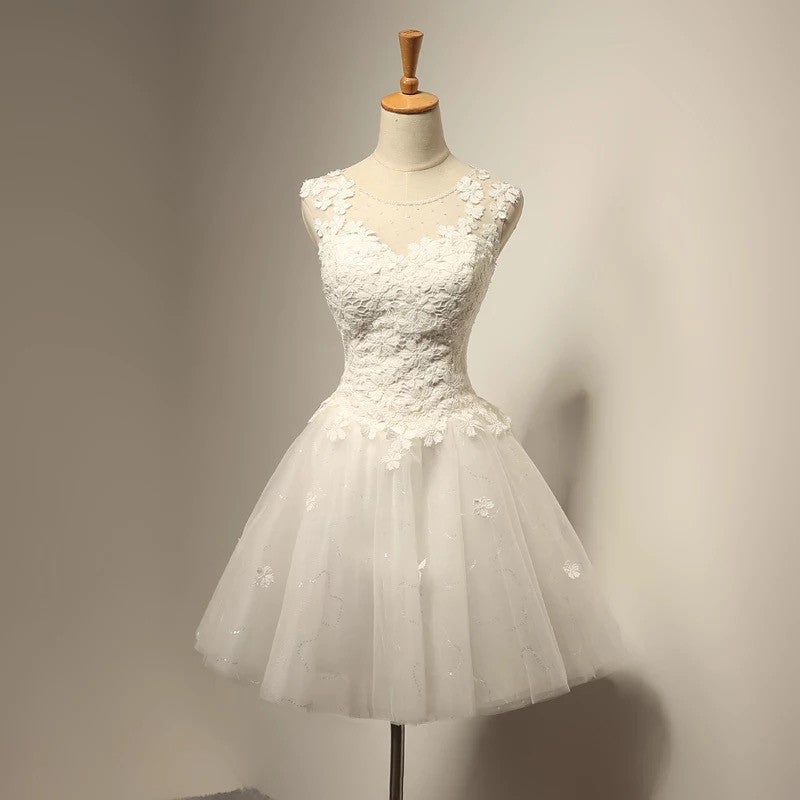 Vintage Cap Sleeves Short Tulle Lace Appliques Wedding Dresses-alinanova