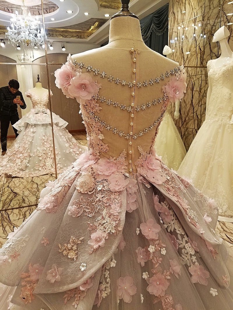 Vintage Floral Lace Flower Wedding Dresses Ball Gowns alinanova