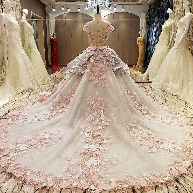 Vintage Floral Lace Flower Wedding Dresses Ball Gowns-alinanova