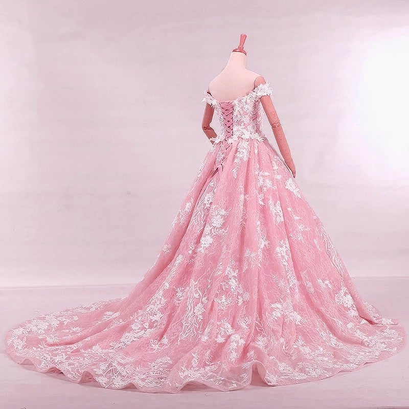 vintage pink lace wedding dress Adaline Dress; 1940's Vintage Pink Party Dress, Strapless, With Lace Bodice, and Full Skirt