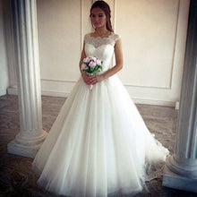 Load image into Gallery viewer, Elegant-Lace-Cap-Sleeves-Ball-Gowns-Dress-Bride
