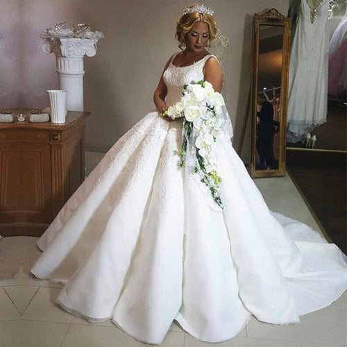 Vintage Lace Embroidery White Wedding Dresses Ball Gowns-alinanova