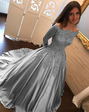 Load image into Gallery viewer, Silver-Wedding-Dresses-Ball-Gown-Long-Sleeves
