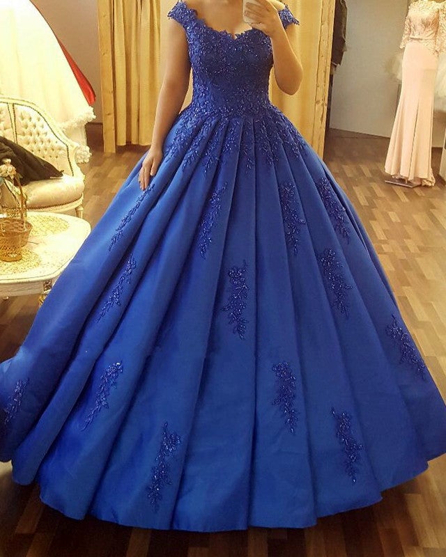 Royal blue wedding dress cheap with sleeves