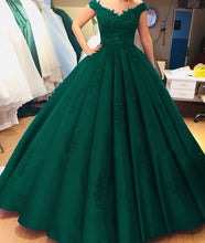 Load image into Gallery viewer, Vintage Royal Blue Satin Ball Gowns Wedding Dresses Lace Cap Sleeves
