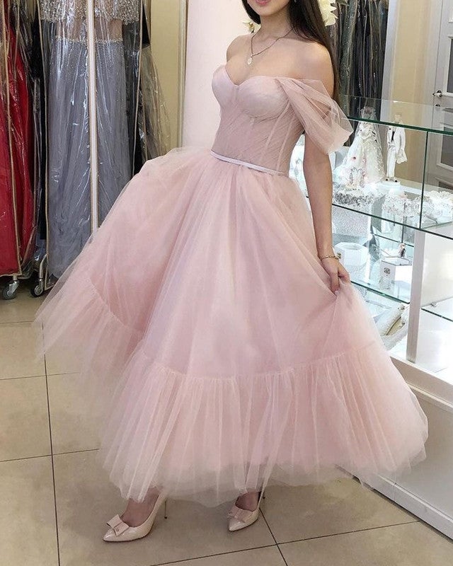 Vintage Tea Length Dresses Tulle Off Shoulder Vintage Tea Length Dresses Tulle Off Shoulder