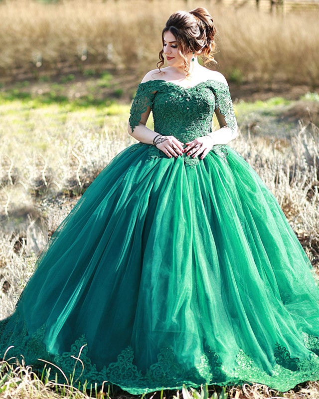 Vintage Tulle Ball Gowns Wedding Dresses Lace Embroidery V-neck-alinanova