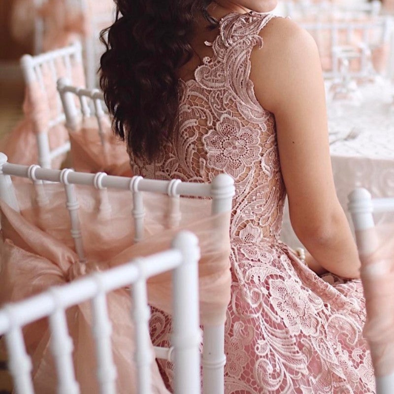 elegant champagne lace tea length wedding dresses alinanova