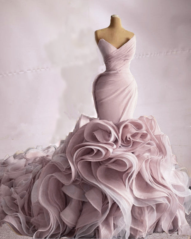 Mermaid Wedding Dress V Neck Organza Ruffles