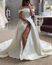 Load image into Gallery viewer, Simple Wedding Dress Satin Split Off The Shoulder
