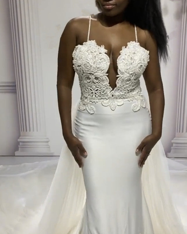 Lace Sweetheart Mermaid Wedding Dress Removable Train