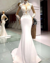 Load image into Gallery viewer, Long Sleeves Mermaid Wedding Dress High Neck Lace Appliques-alinanova
