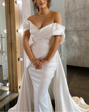Load image into Gallery viewer, Mermaid Off The Shoulder Wedding Dress Satin Sweep Train
